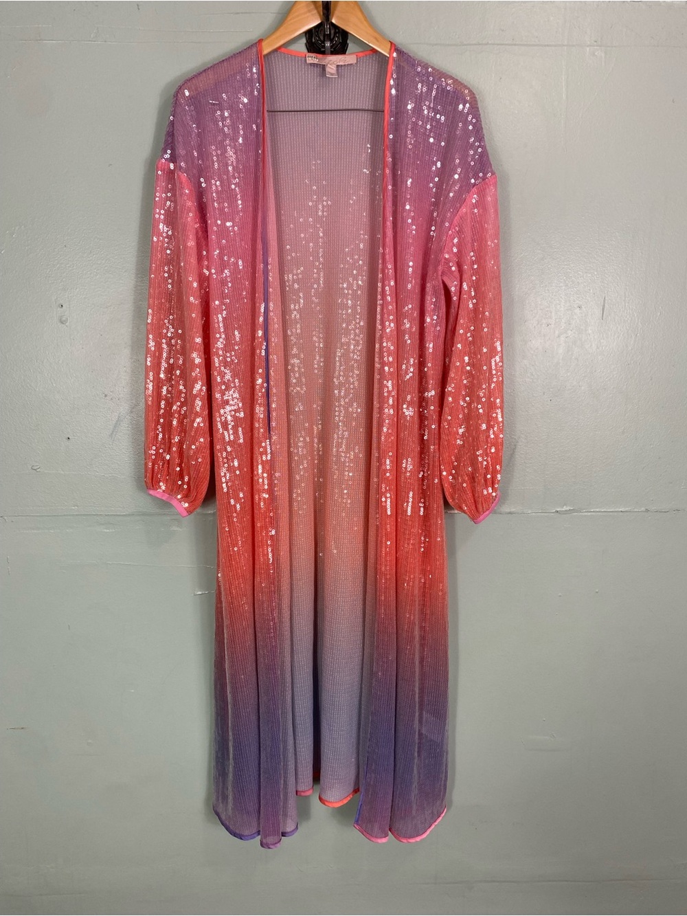Hutch Sequin Ombre Pink Purple Cardigan Duster Large